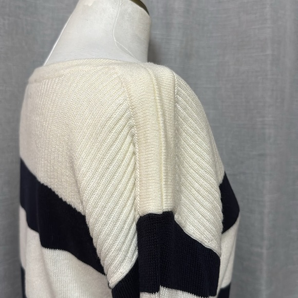 Talbots Cotton Rayon Sweater-Sz S-Navy Cream Stripes-Wider Neck-Notched Side-EUC - Picture 9 of 16